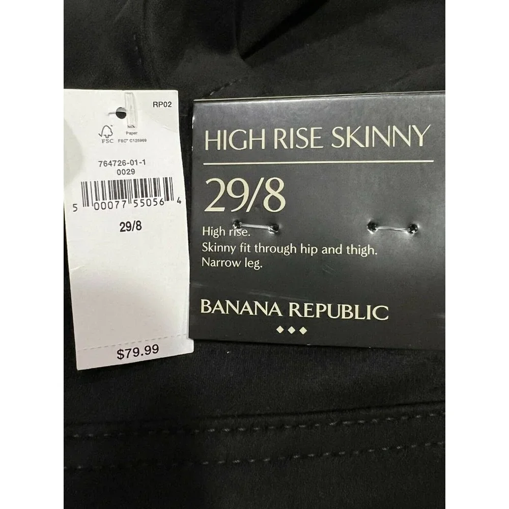 NWT BANANA REPUBLIC High Rise Skinny Pants Sz 8 Black Faux Suede #764726 - Picture 3 of 5